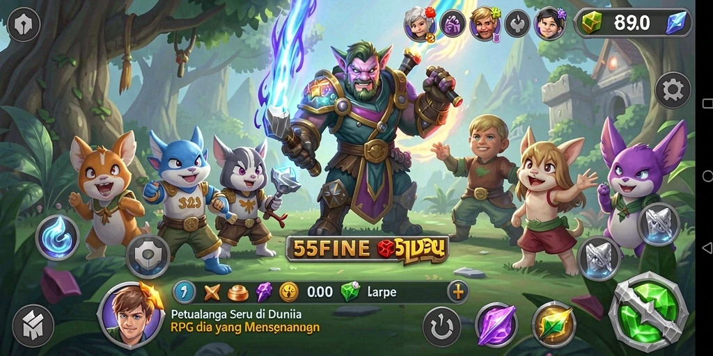 Tangkapan layar 55FIVE menampilkan pertempuran di dunia RPG yang menakjubkan.