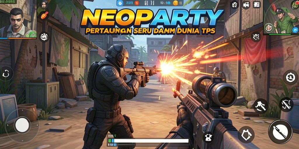 Screenshot gameplay NEOPARTY menunjukkan aksi pertarungan yang seru dan dinamis.