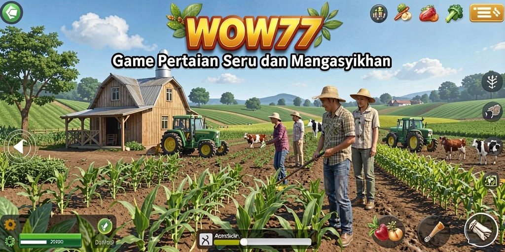 Screenshot utama WOW77 menunjukkan aktivitas pertanian yang mendebarkan.